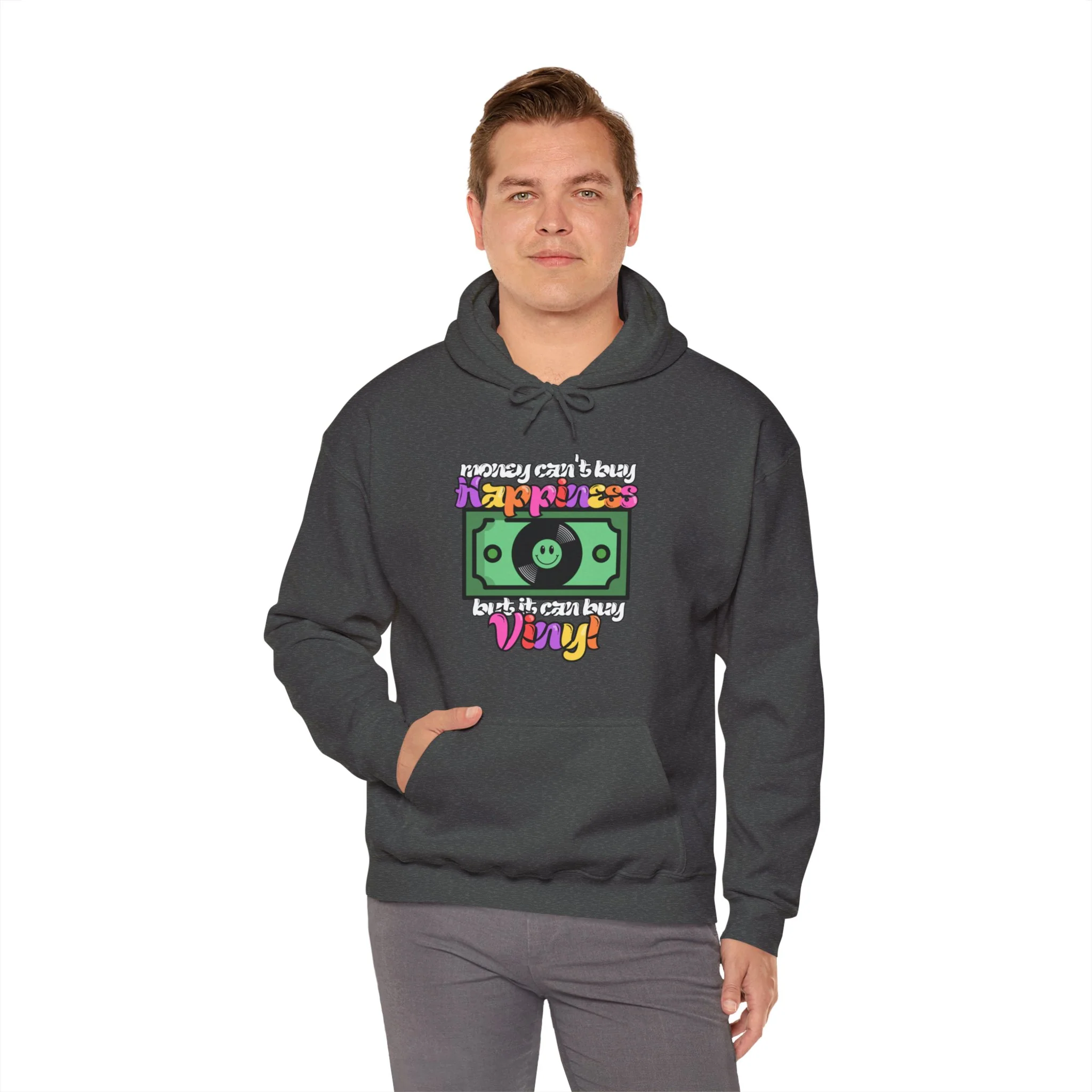 'Money Can't Buy Happiness, But It Can Buy Vinyl' Men's Hoodie - Image 15